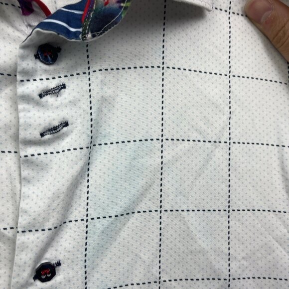 Au Noir White Button Down Shirt Geometric Grid Watercolor Design Men Sz 5 Read - Picture 4 of 14